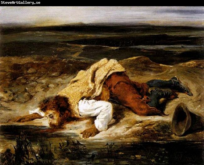 Eugene Delacroix A Mortally Wounded Brigand Quenches his Thirst